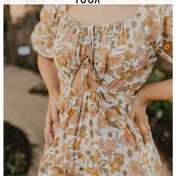 Baevely Mini Dress Everything And More Dress Multi Floral Keyhole Puff Sleeve - Picture 4 of 15